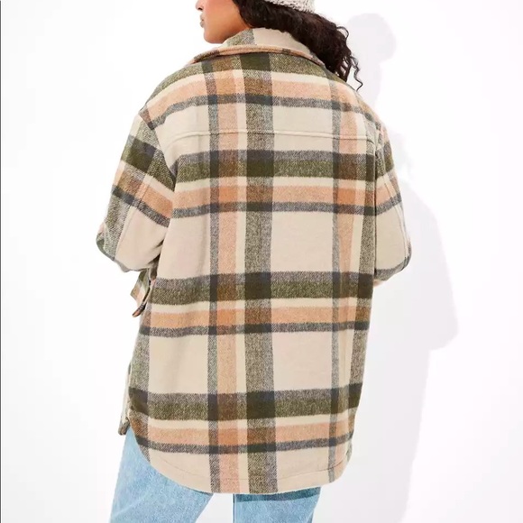ae oversized plaid button up jacket